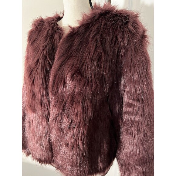 H&M Dark Cabernet Faux Fur Jacket Medium EUC - Picture 2 of 7
